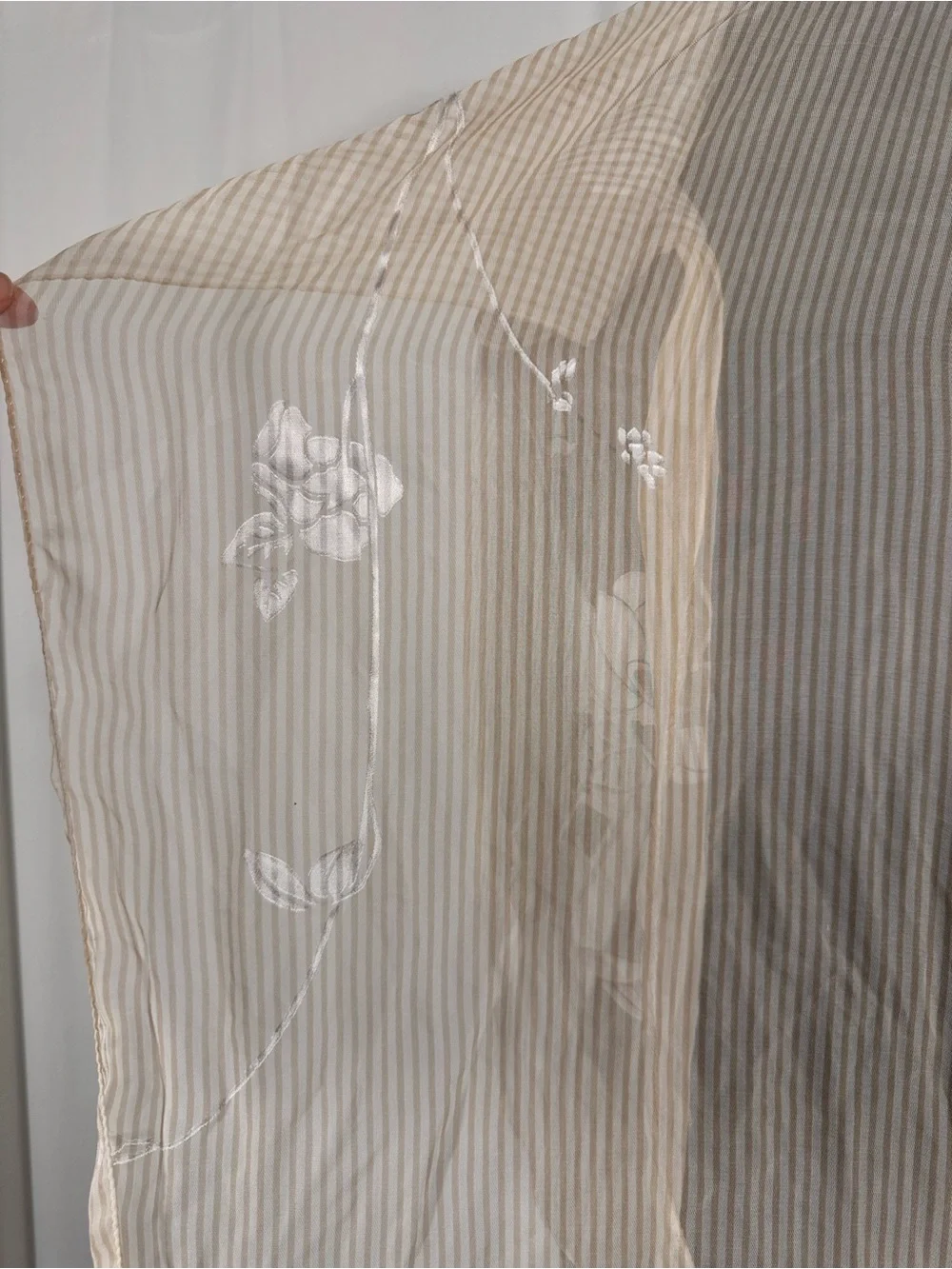 Vintage Worth Silk Blend Ivory Stripe Floral Scarf